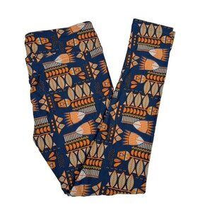 Lularoe Blue Orange Art Deco Geometric Pattern Tall & Curvy Leggings LLR TC
